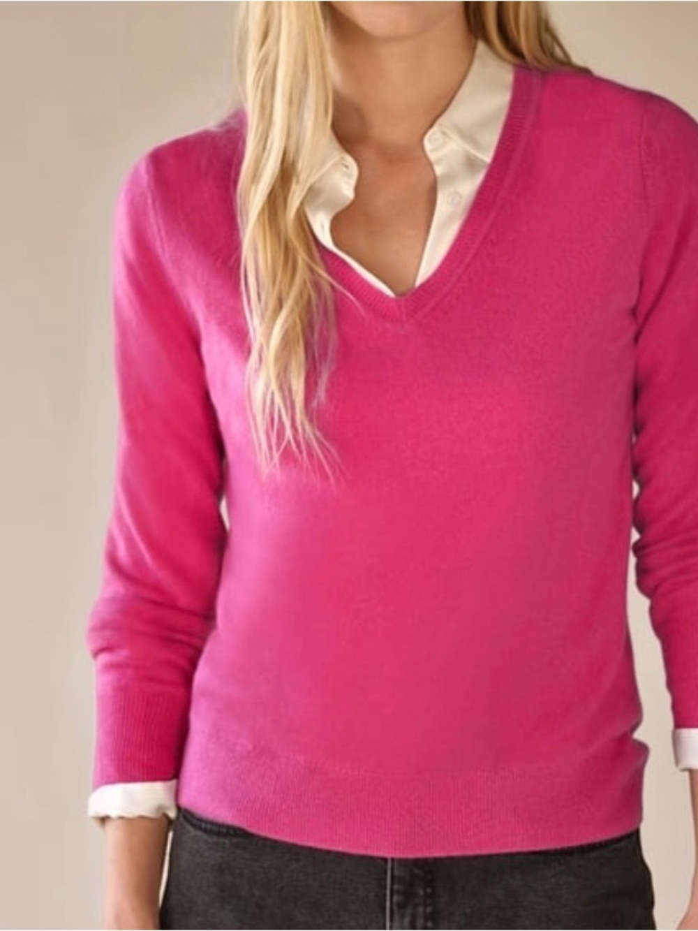 Ann Taylor Pink V-Neck 100% Cashmere Sweater Sz S Women